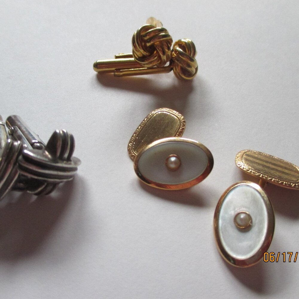 3 Pairs of Cuff Links-2 Gold Tone-1 Silver